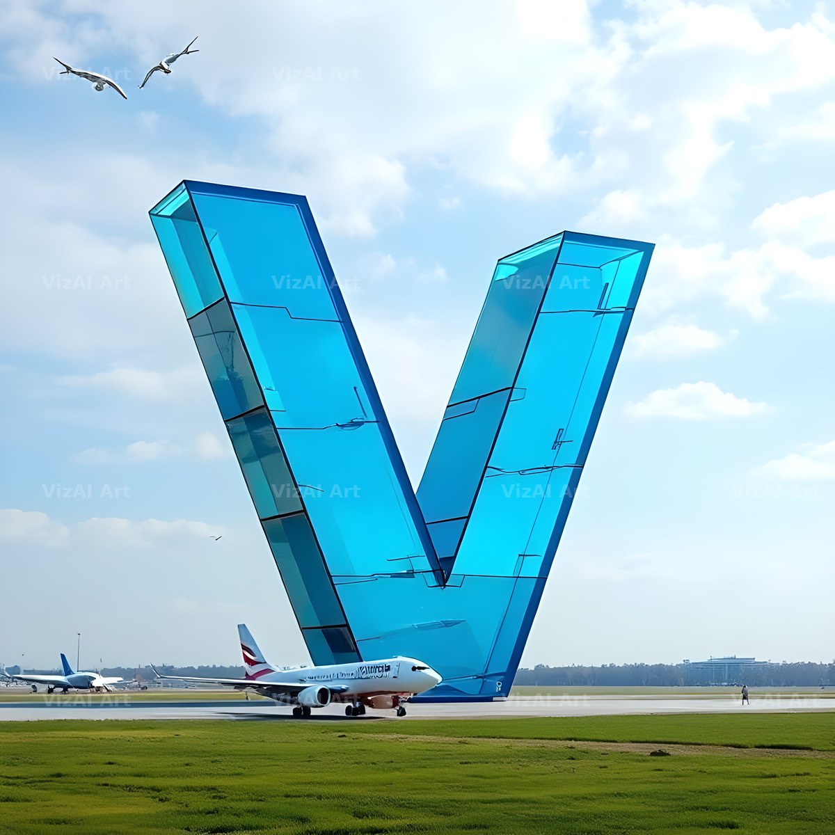 Airliner Runway Blue alphabet letter V