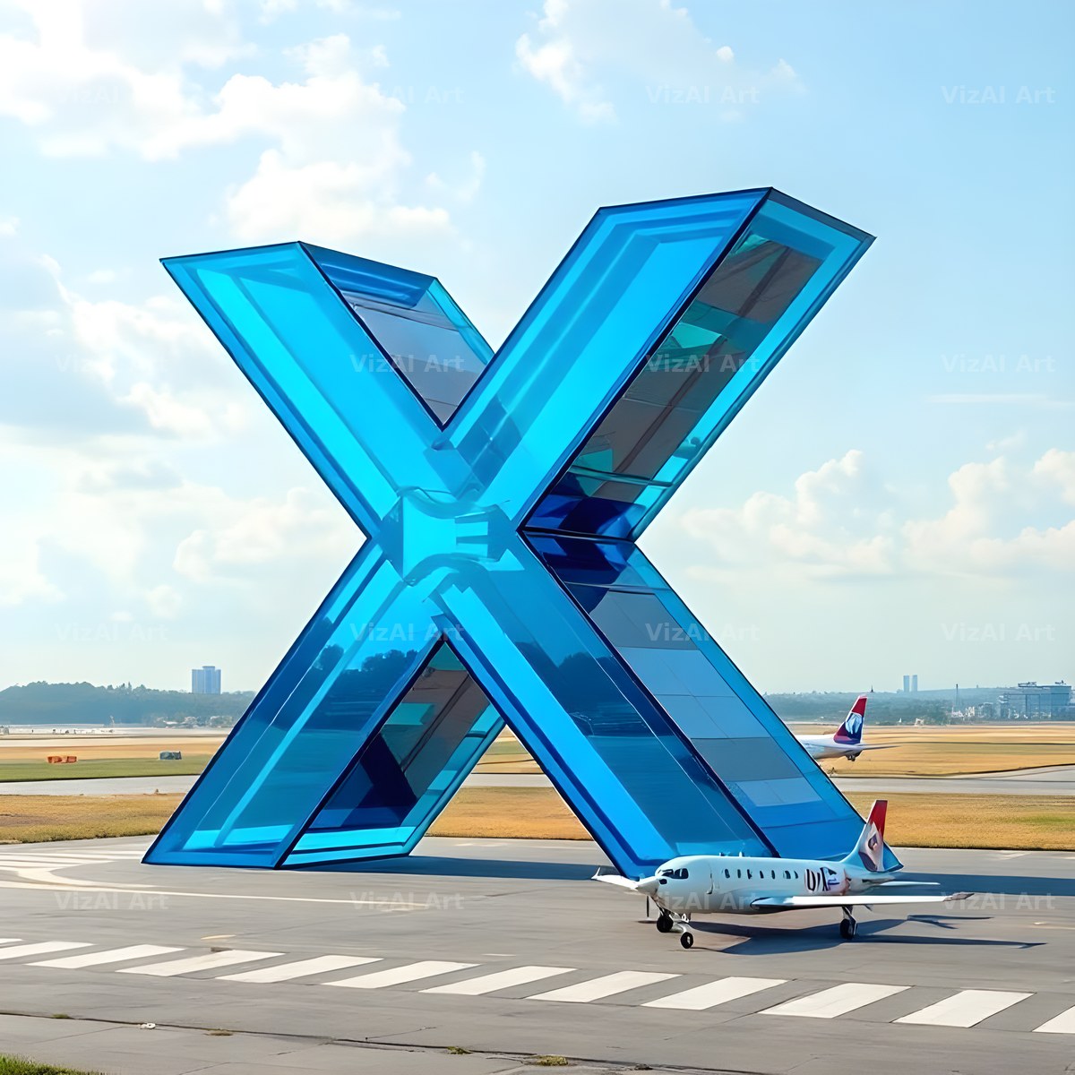 Airliner Runway Blue alphabet letter X