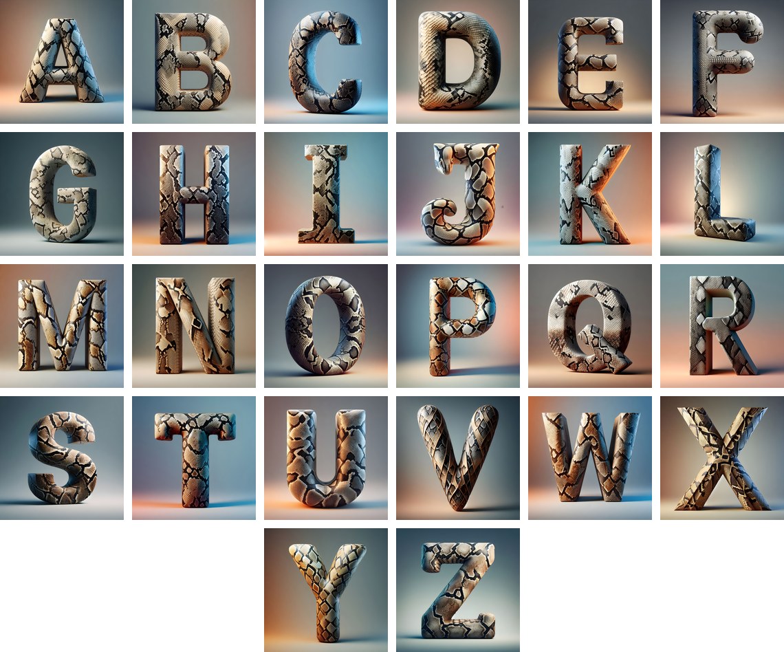 Snakeskin Texture alphabet — all 26 letters
