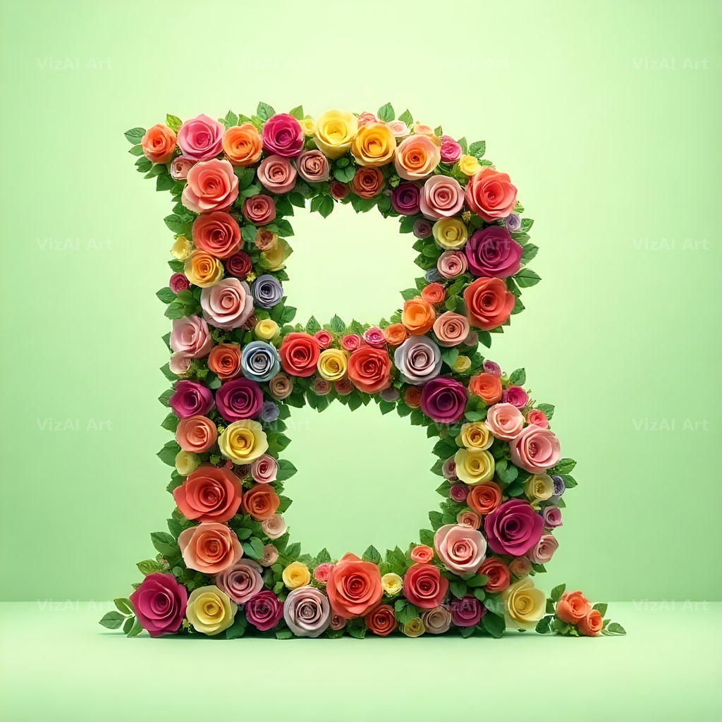 Rainbow Rose Bloom alphabet letter B