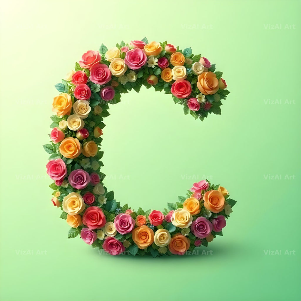 Rainbow Rose Bloom alphabet letter C