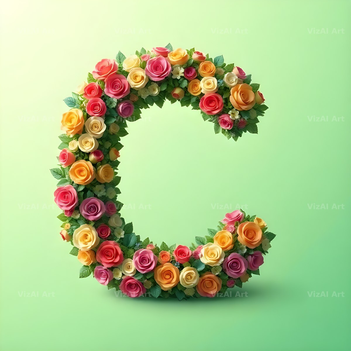 Rainbow Rose Bloom alphabet letter C