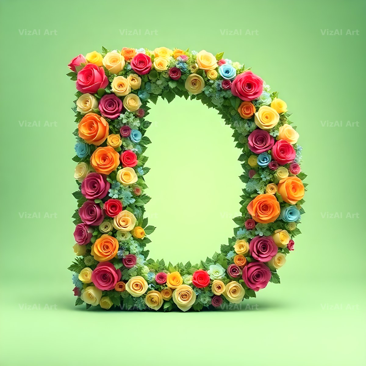Rainbow Rose Bloom alphabet letter D