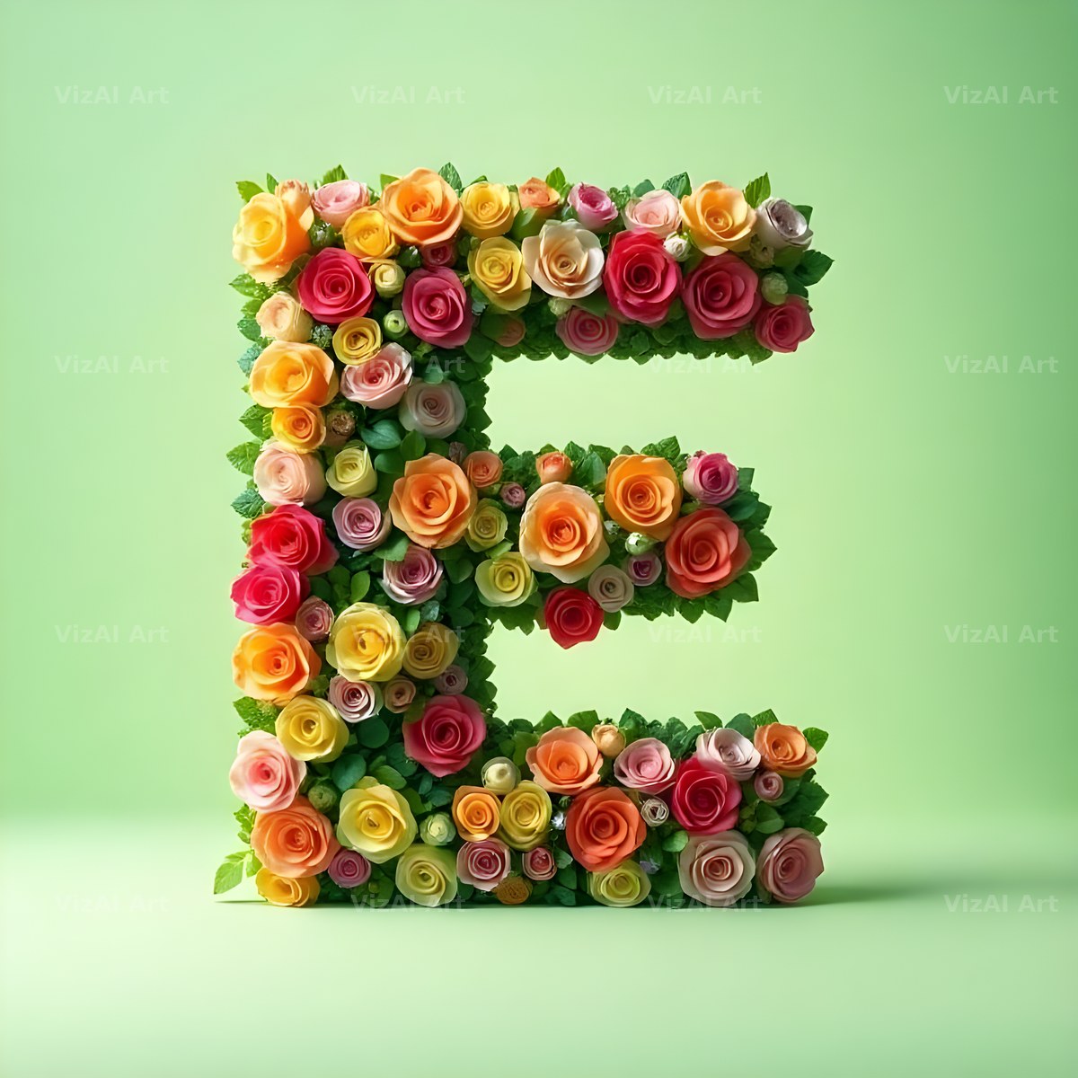 Rainbow Rose Bloom alphabet letter E