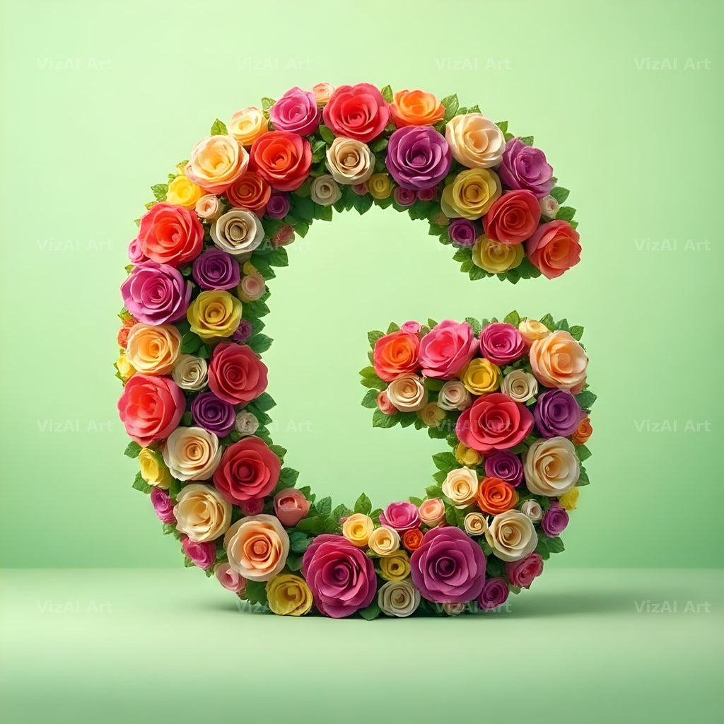 Rainbow Rose Bloom alphabet letter G
