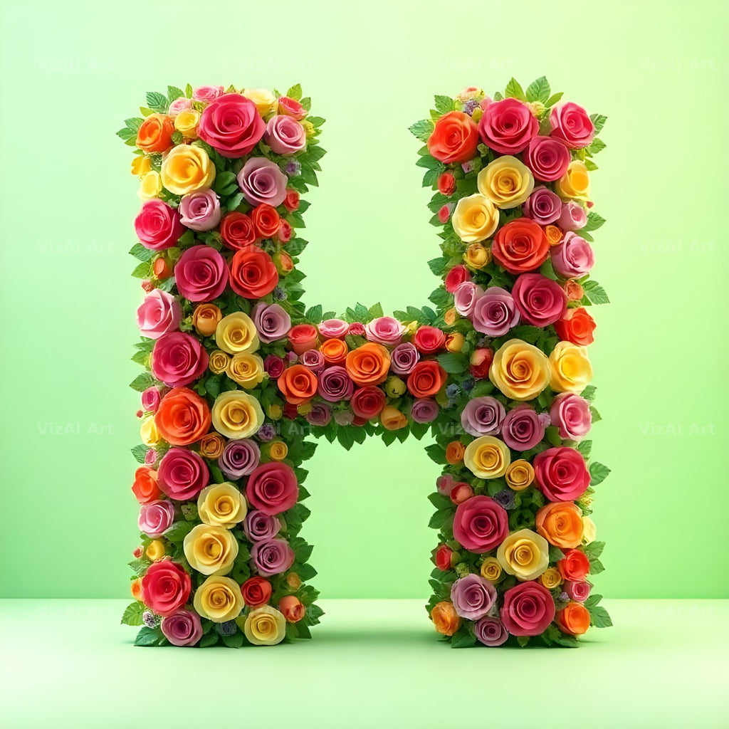 Rainbow Rose Bloom alphabet letter H