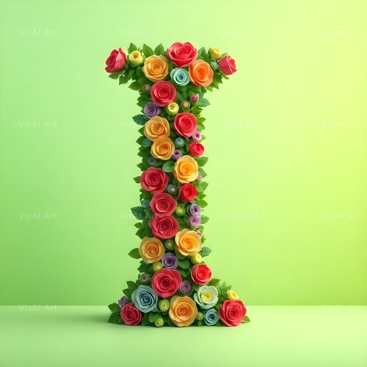 Rainbow Rose Bloom alphabet letter I