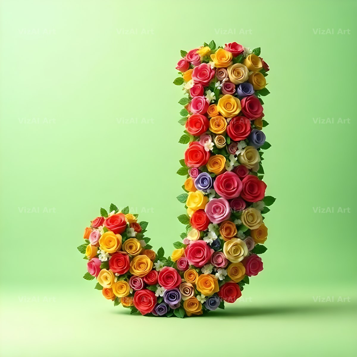 Rainbow Rose Bloom alphabet letter J