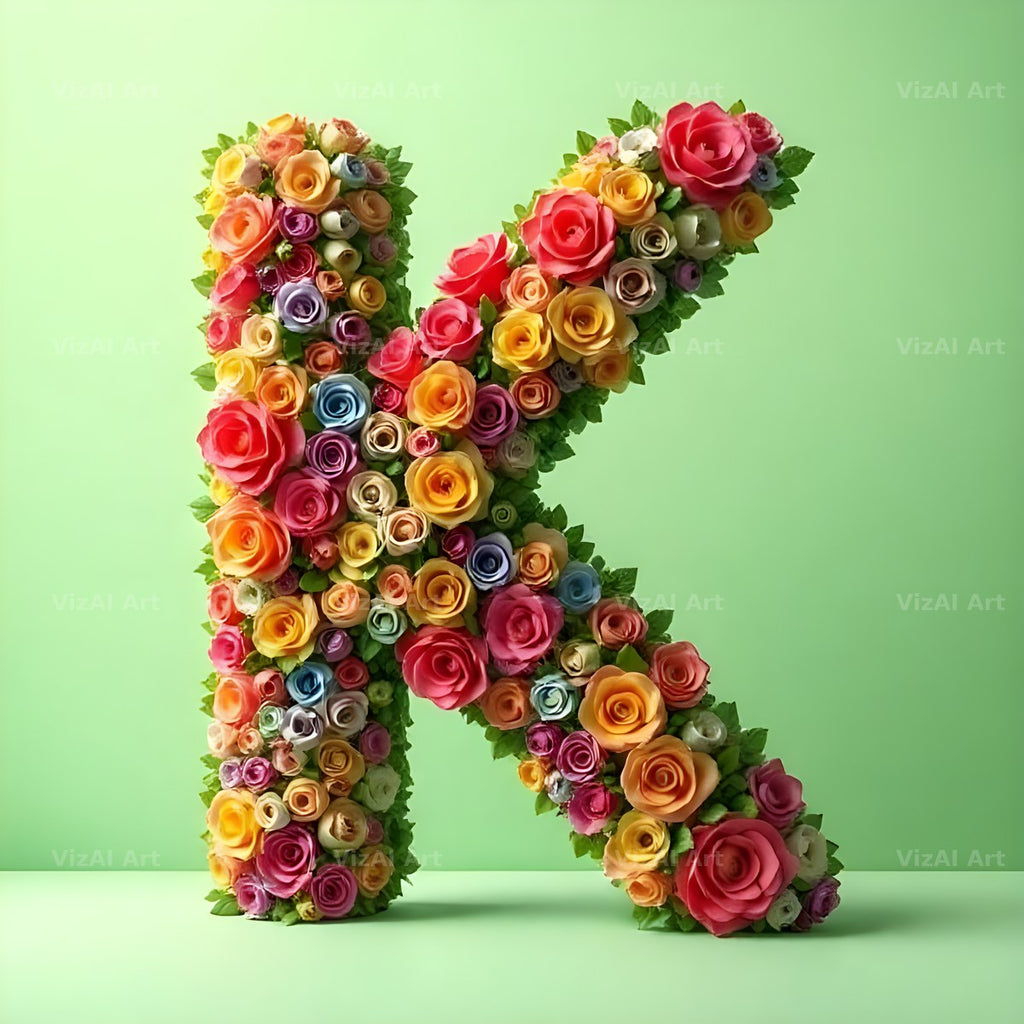 Rainbow Rose Bloom alphabet letter K