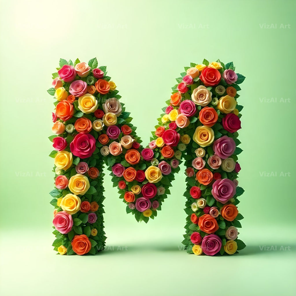 Rainbow Rose Bloom alphabet letter M