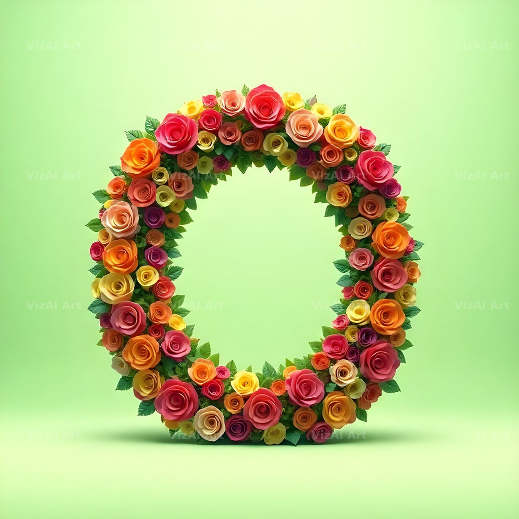 Rainbow Rose Bloom alphabet letter O