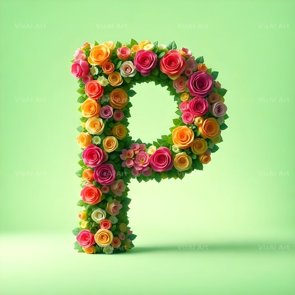 Rainbow Rose Bloom alphabet letter P