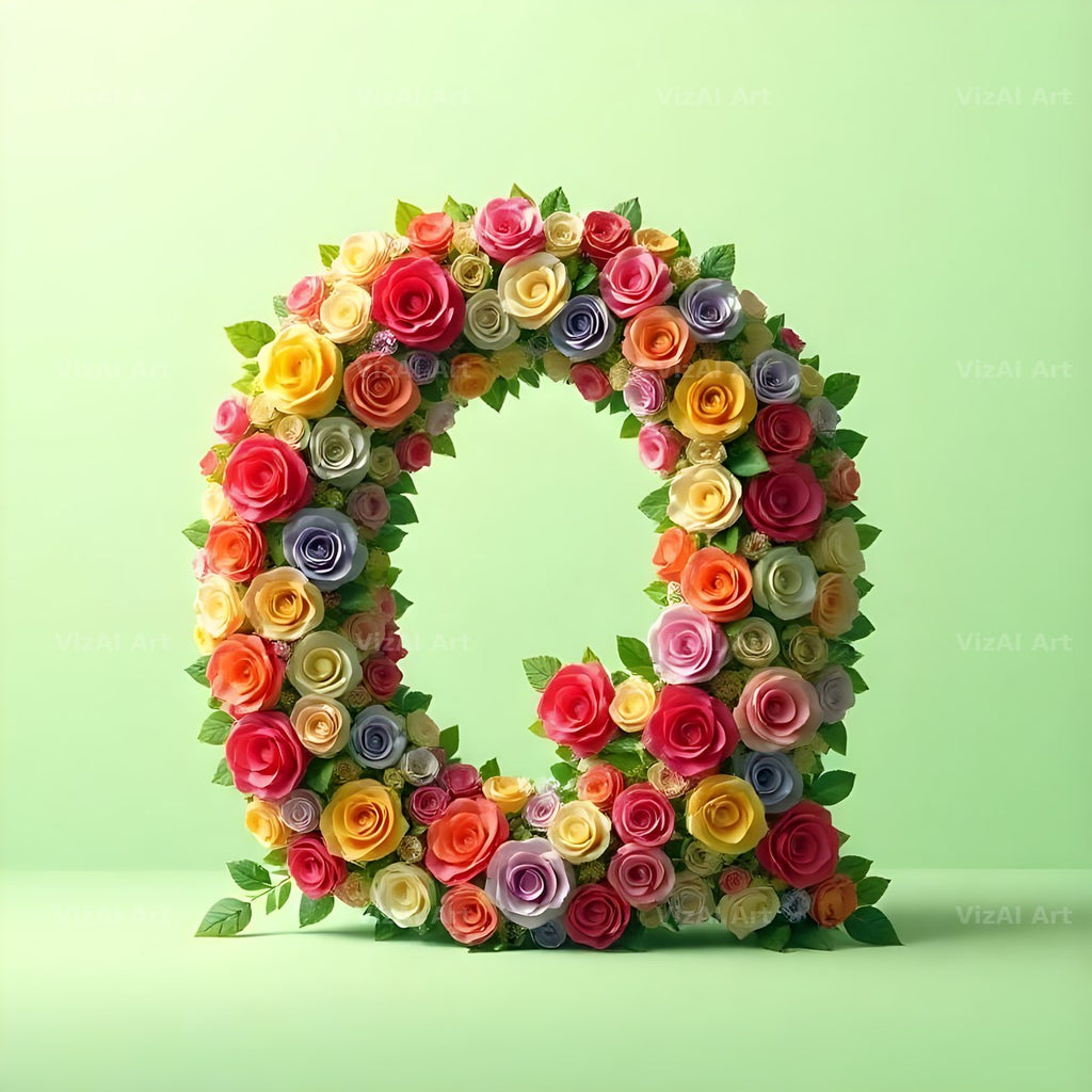 Rainbow Rose Bloom alphabet letter Q