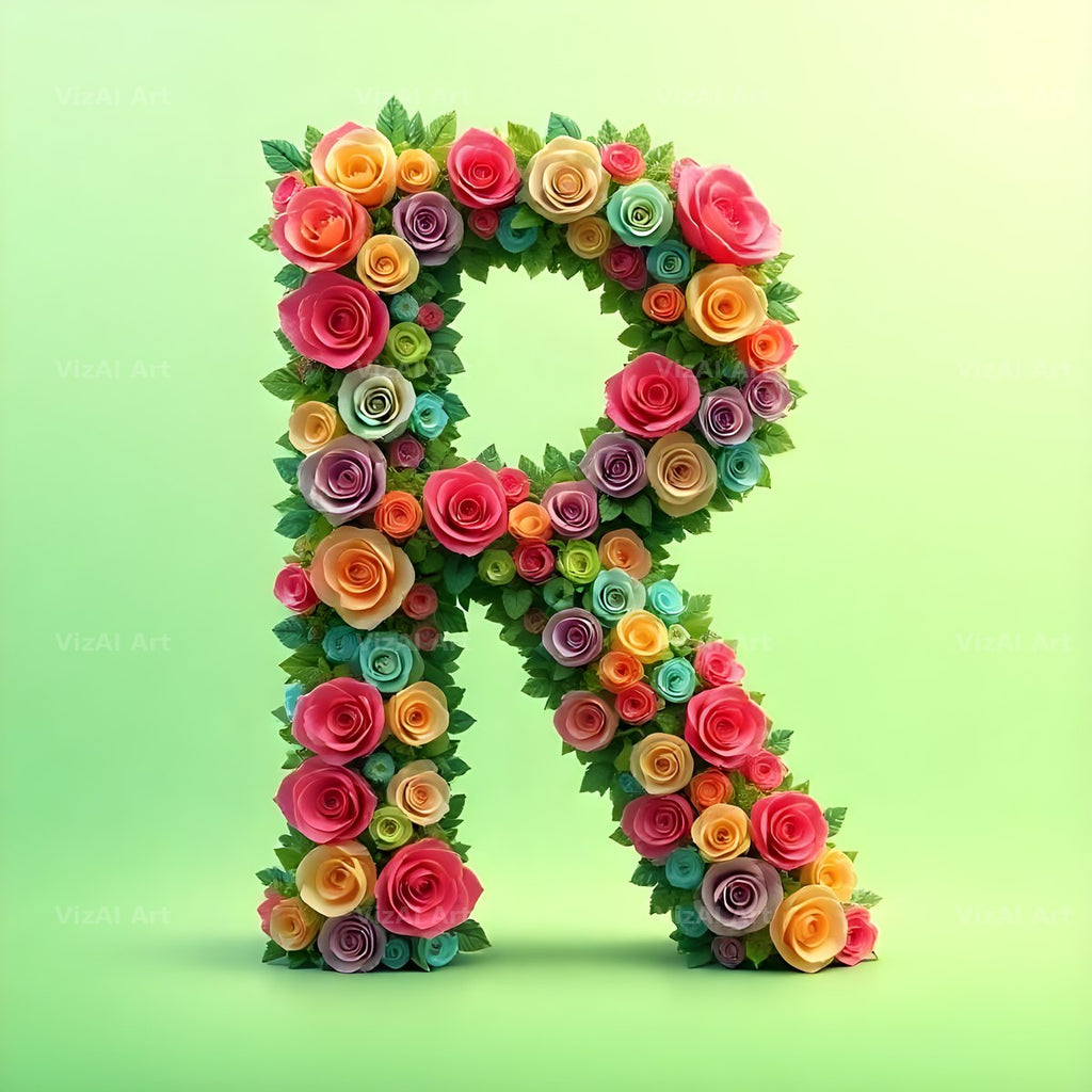 Rainbow Rose Bloom alphabet letter R