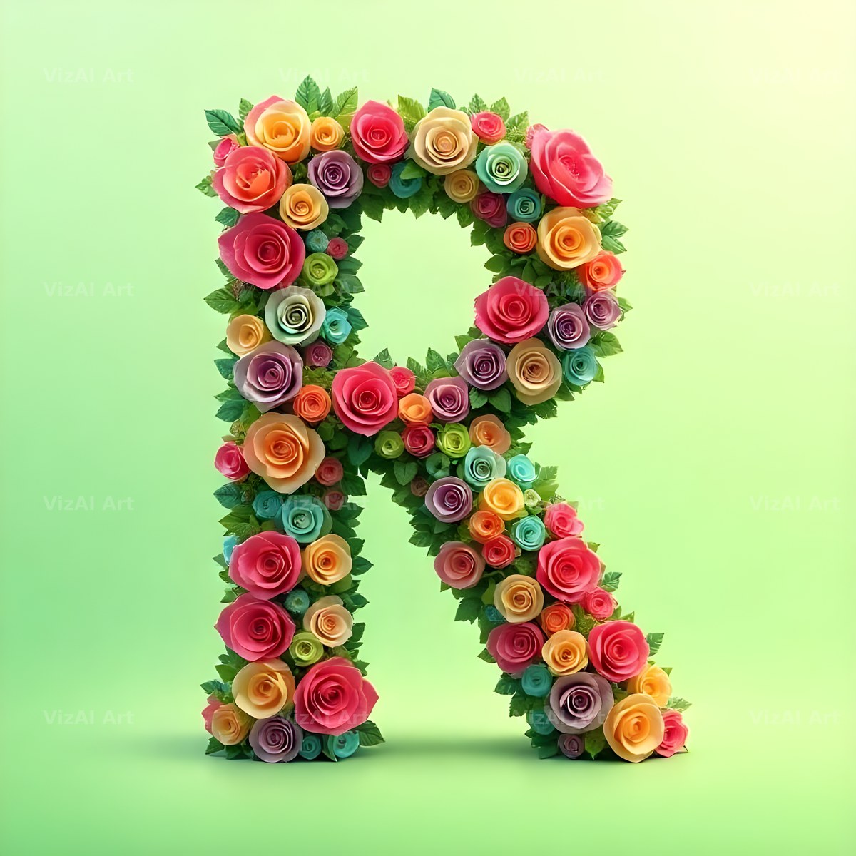 Rainbow Rose Bloom alphabet letter R