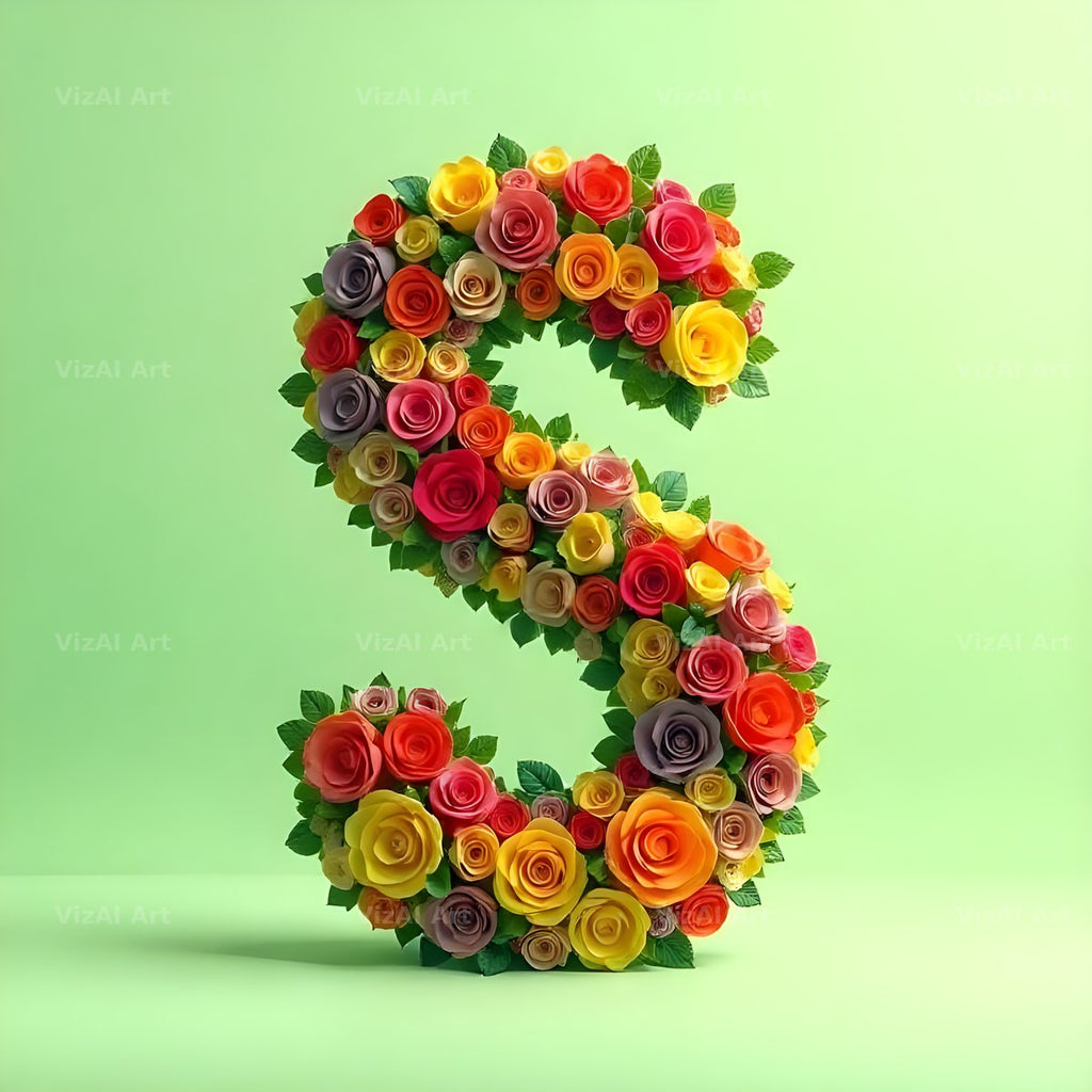Rainbow Rose Bloom alphabet letter S