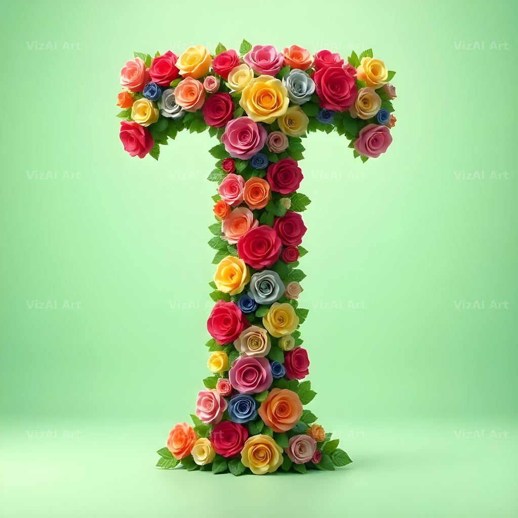 Rainbow Rose Bloom alphabet letter T