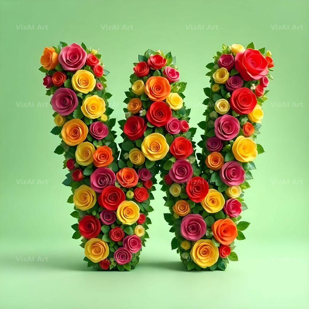 Rainbow Rose Bloom alphabet letter W