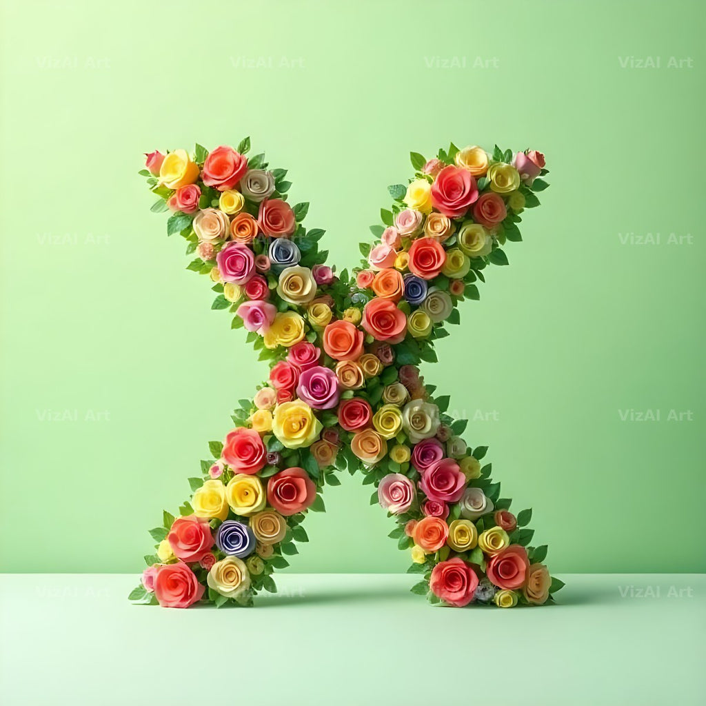 Rainbow Rose Bloom alphabet letter X