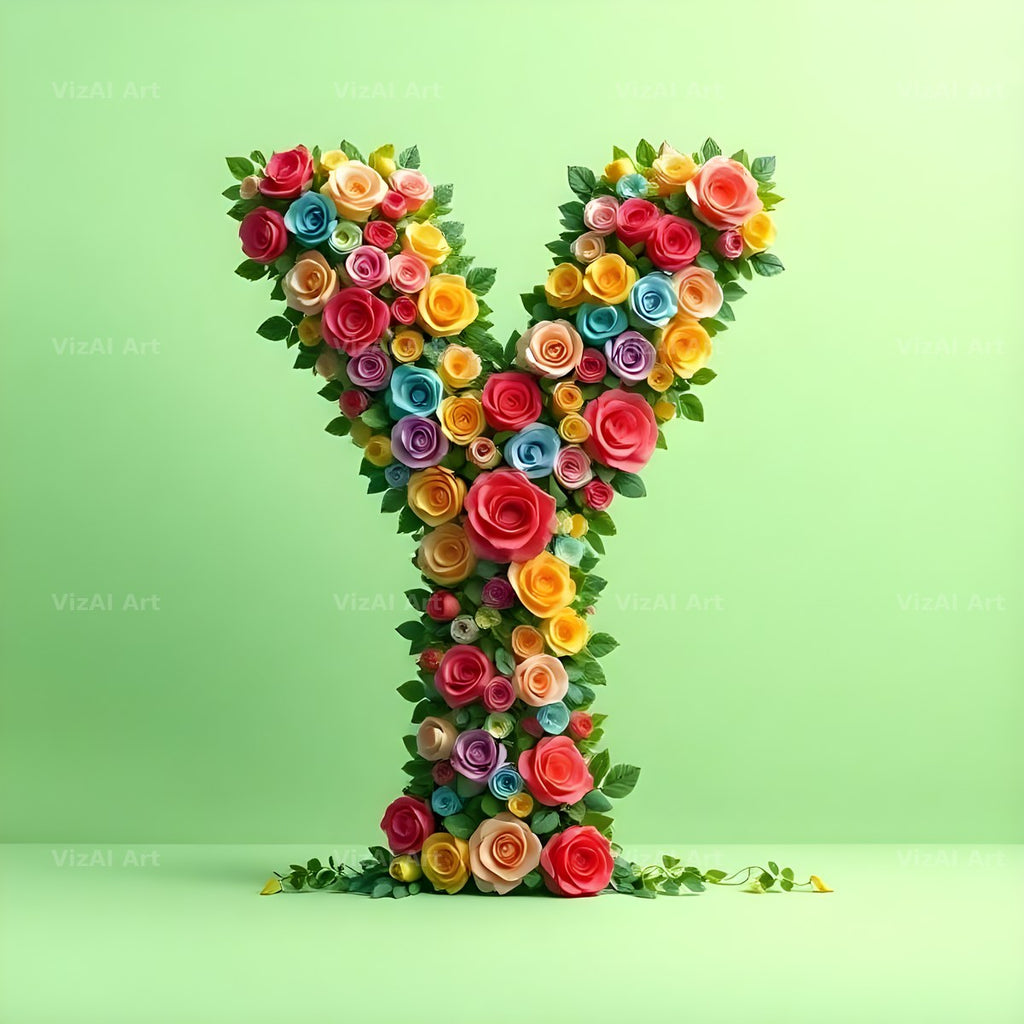 Rainbow Rose Bloom alphabet letter Y