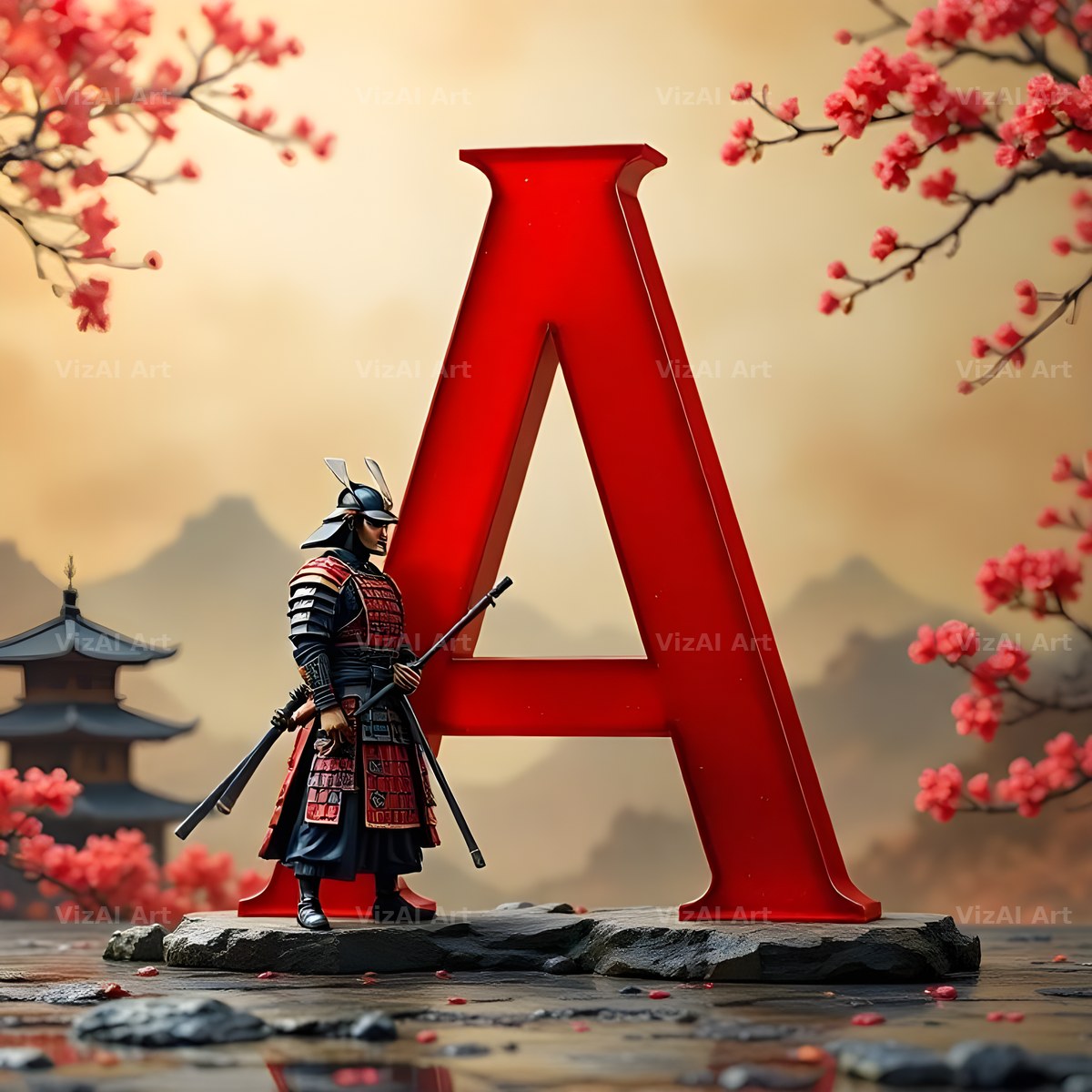 Samurai Blossom alphabet letter A