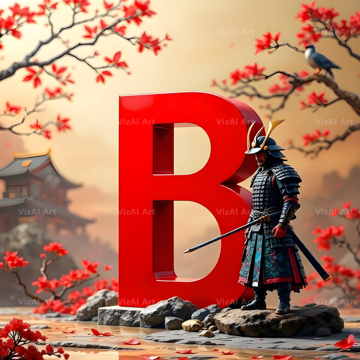 Samurai Blossom alphabet letter B
