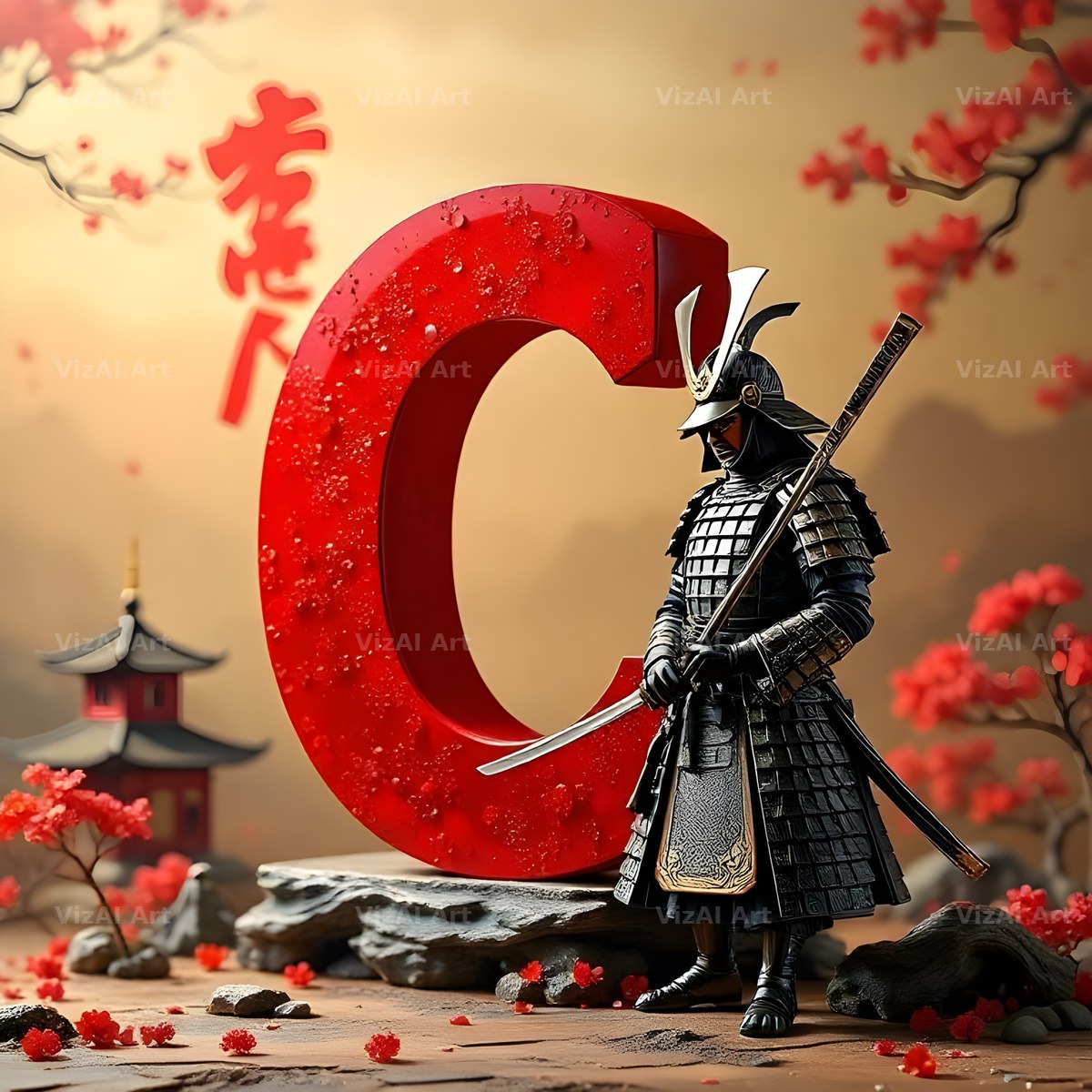 Samurai Blossom alphabet letter C