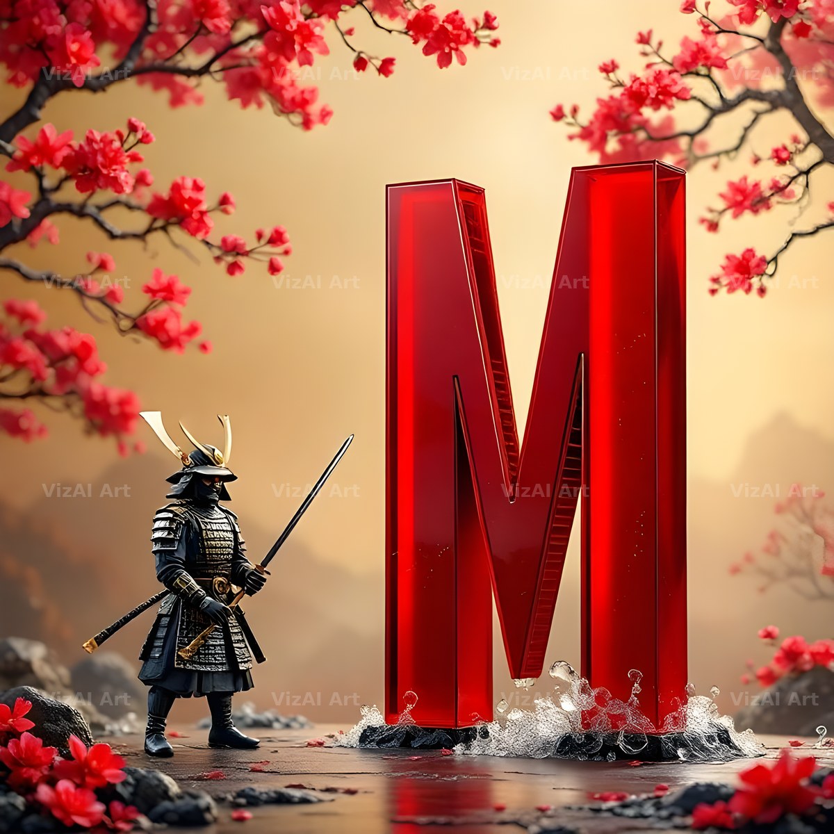 Samurai Blossom alphabet letter M