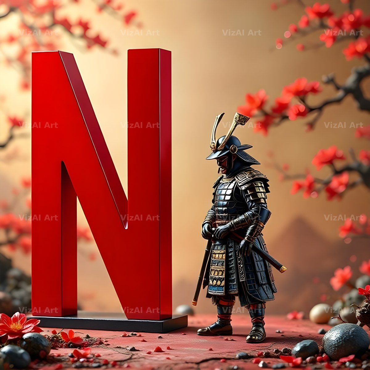 Samurai Blossom alphabet letter N