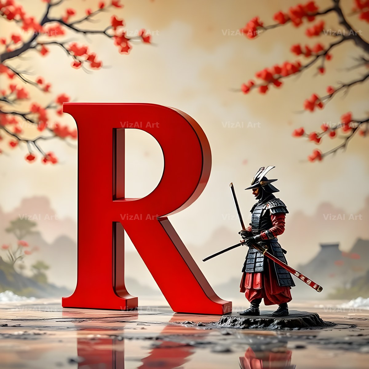 Samurai Blossom alphabet letter R