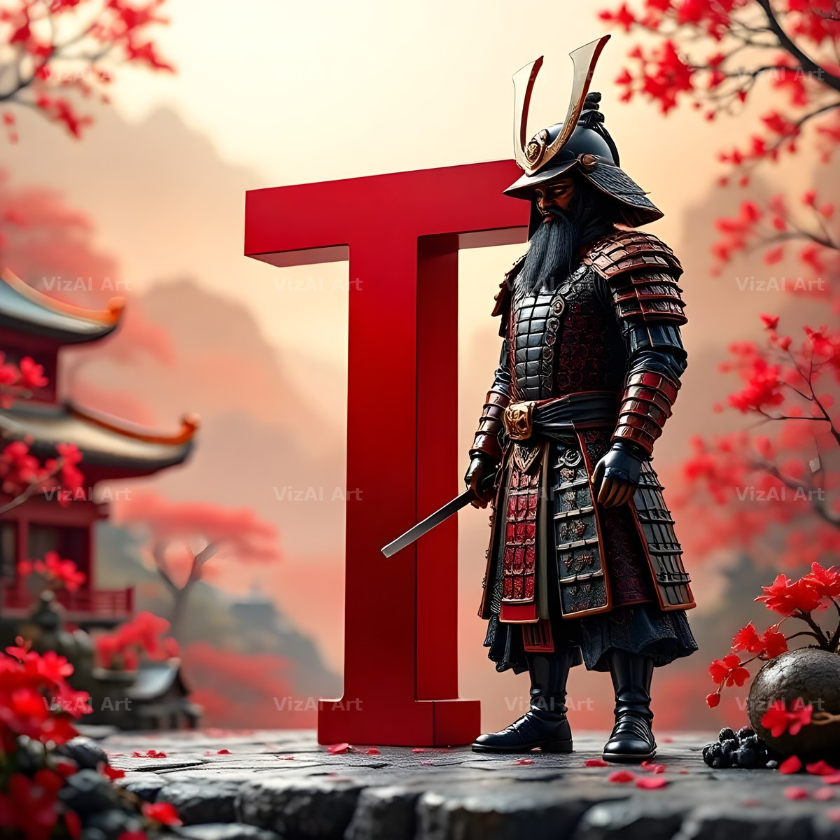 Samurai Blossom alphabet letter T