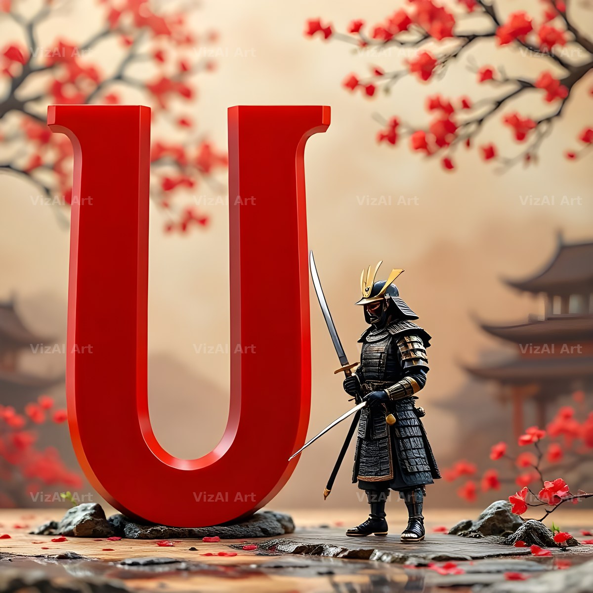 Samurai Blossom alphabet letter U
