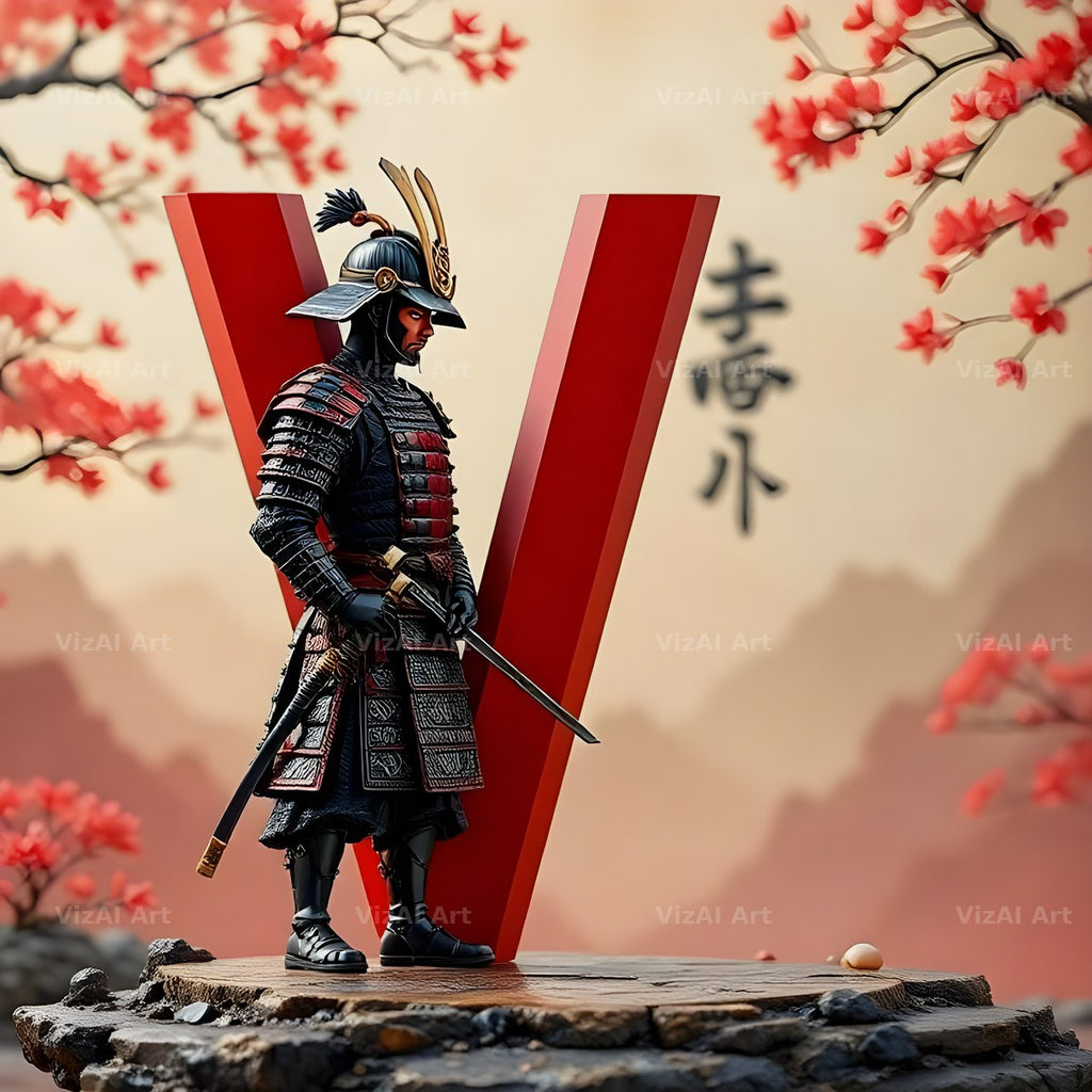 Samurai Blossom alphabet letter V
