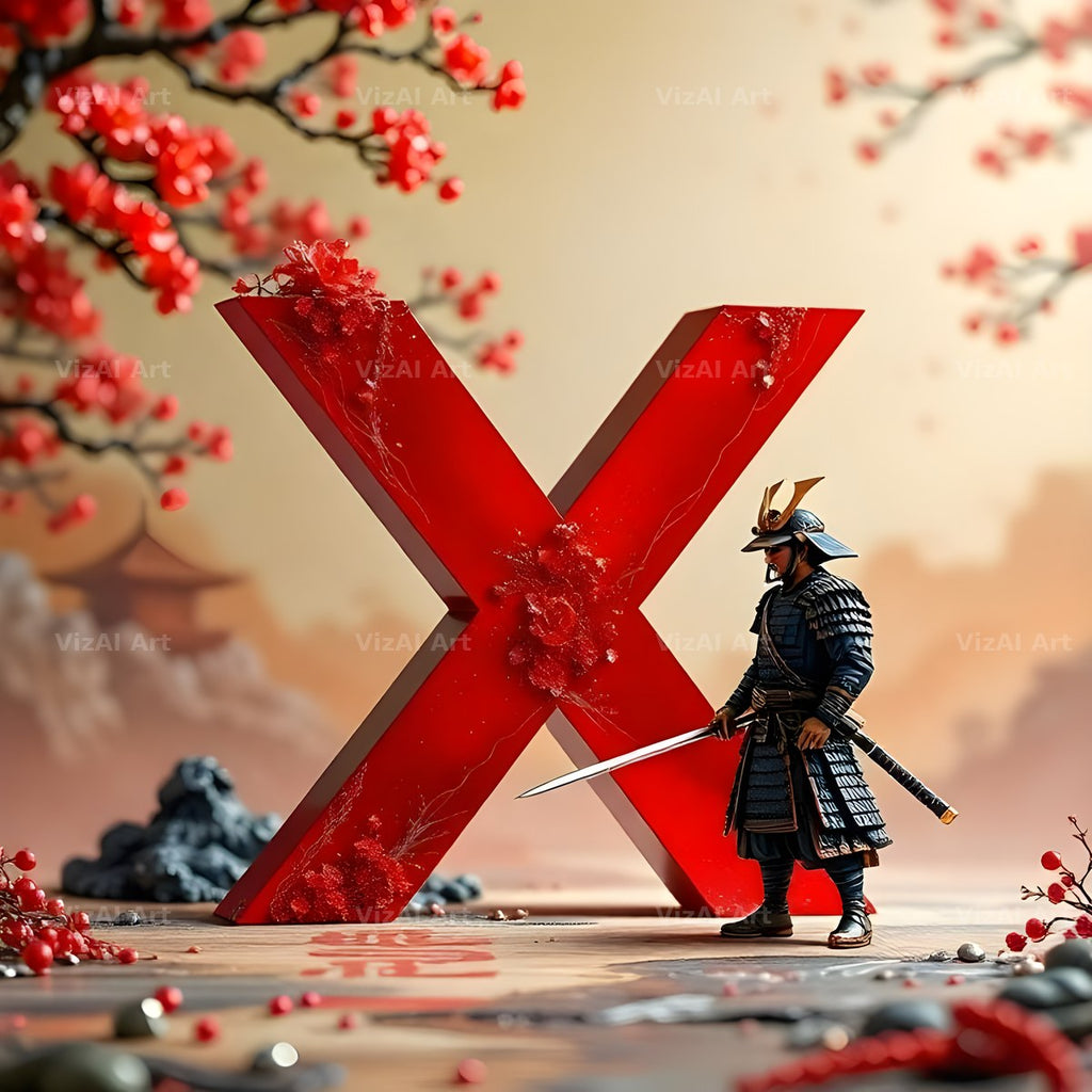Samurai Blossom alphabet letter X