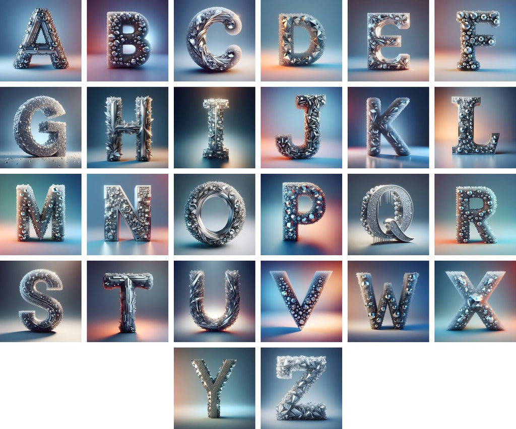 Silver Crystal alphabet — all 26 letters