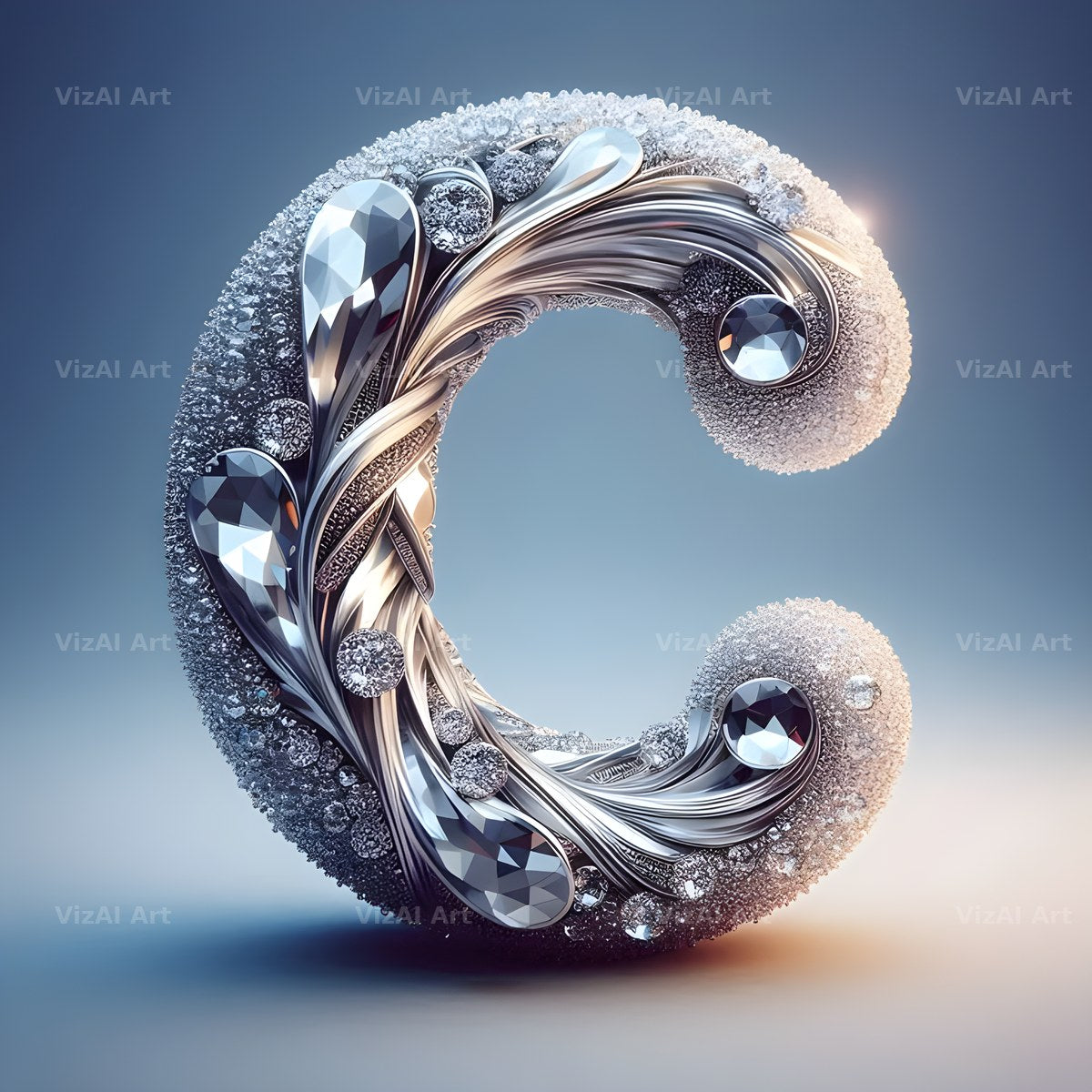 Silver Crystal alphabet letter C