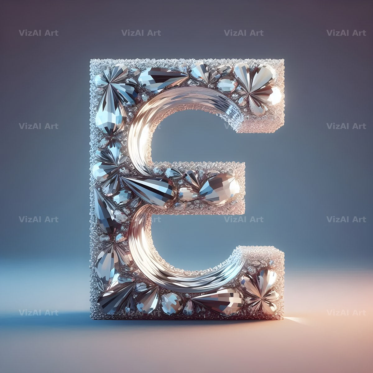 Silver Crystal alphabet letter E