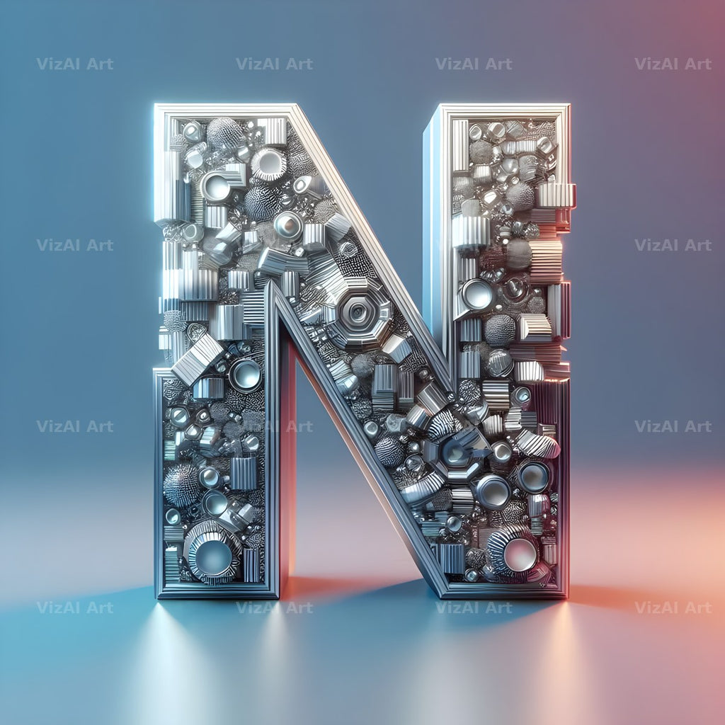 Silver Crystal alphabet letter N