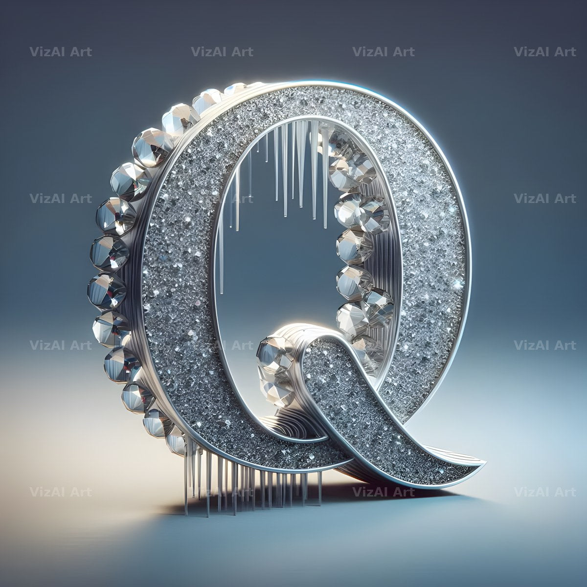 Silver Crystal alphabet letter Q
