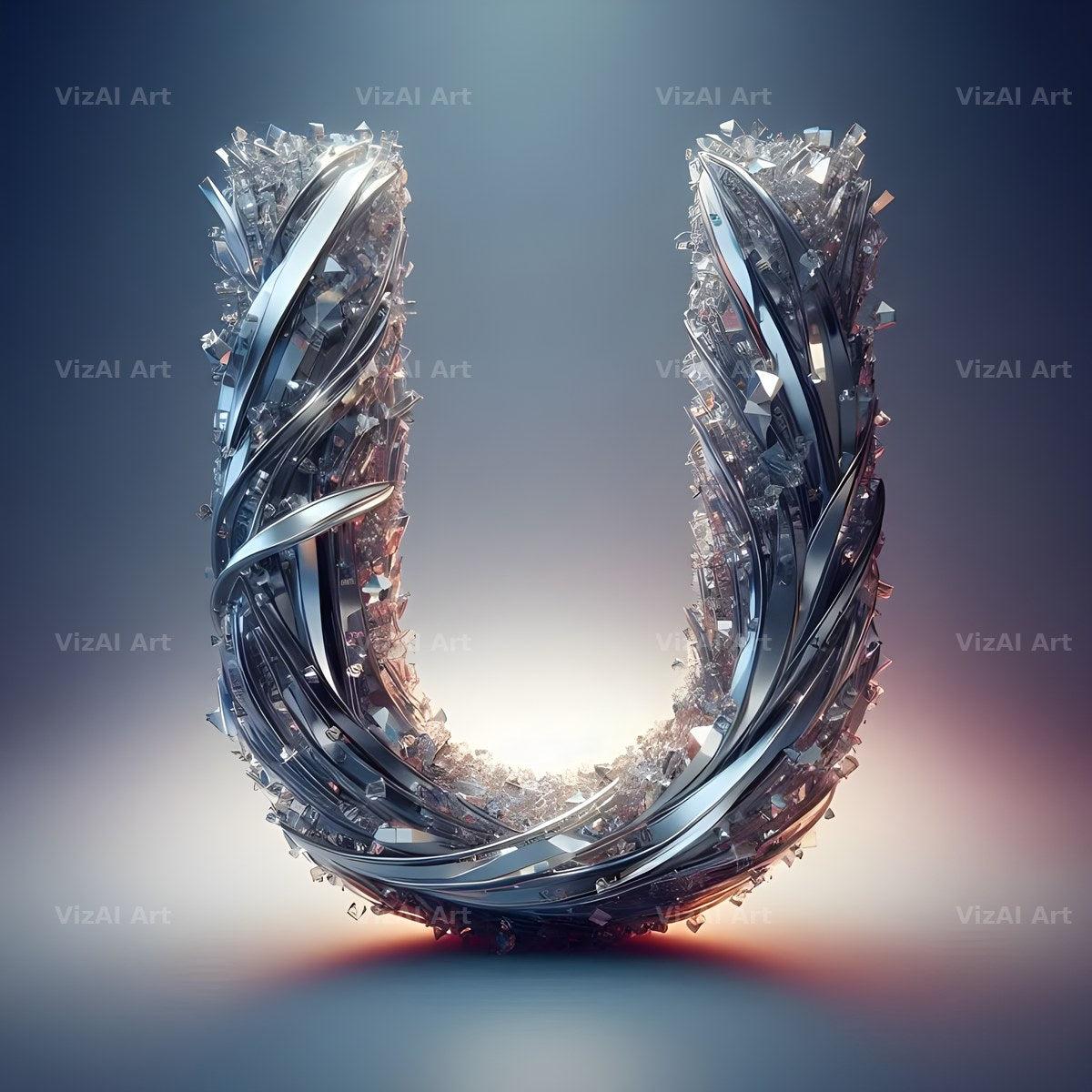 Silver Crystal alphabet letter U