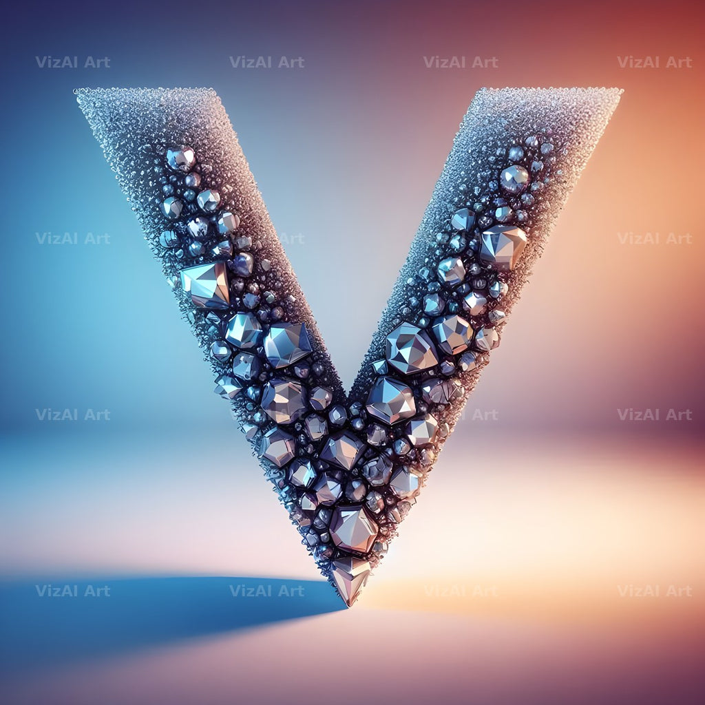 Silver Crystal alphabet letter V