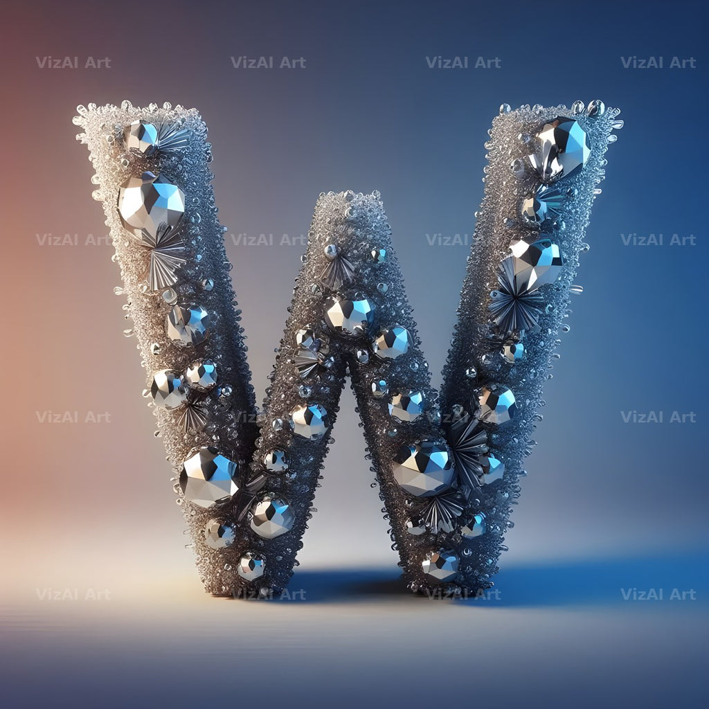 Silver Crystal alphabet letter W