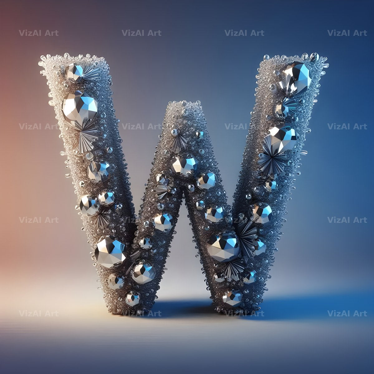 Silver Crystal alphabet letter W