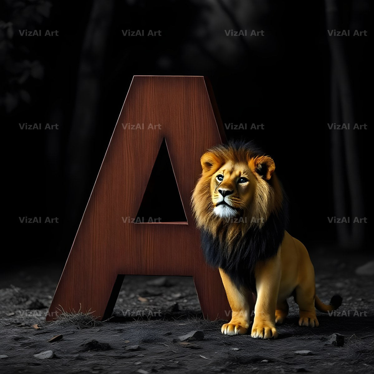 Bronze Lion Night alphabet letter A