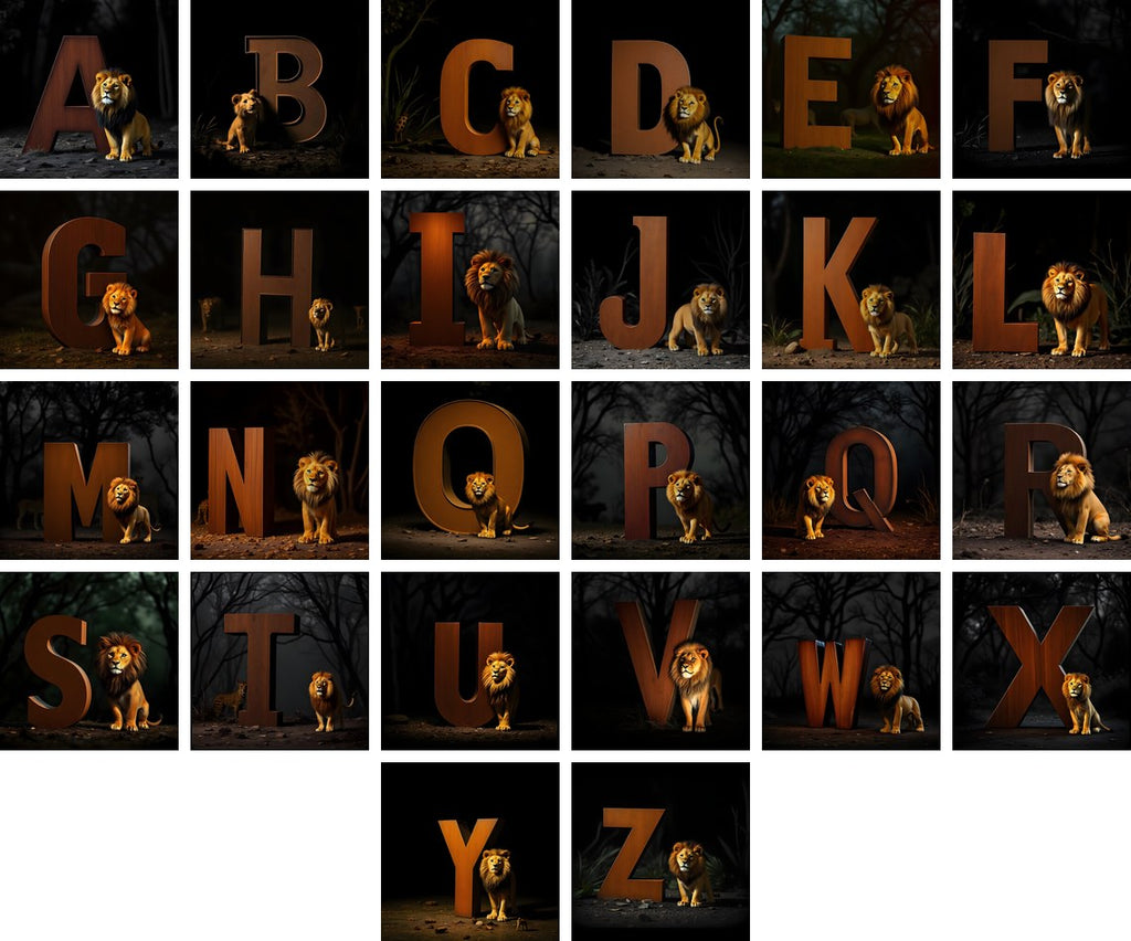 Bronze Lion Night alphabet — all 26 letters