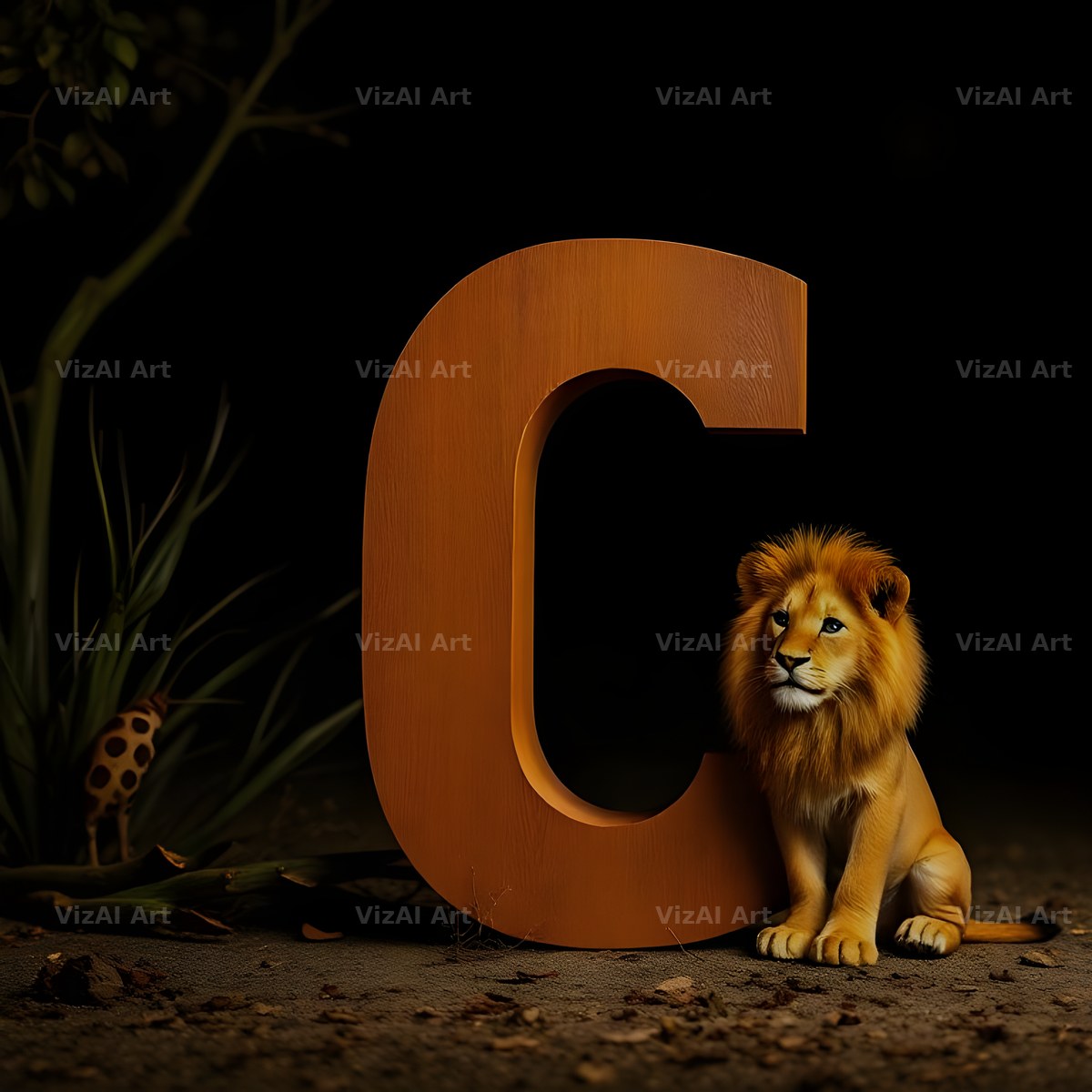 Bronze Lion Night alphabet letter C