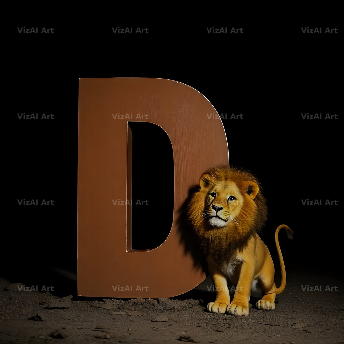 Bronze Lion Night alphabet letter D