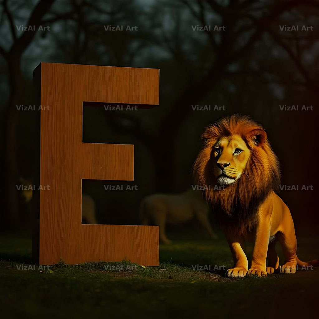 Bronze Lion Night alphabet letter E