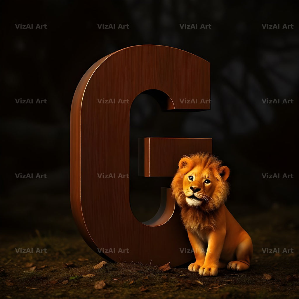 Bronze Lion Night alphabet letter G