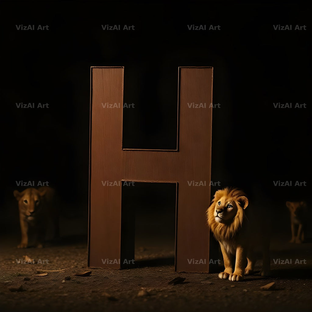 Bronze Lion Night alphabet letter H
